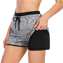 Load image into Gallery viewer, Women&#39;s Running Jogging Tennis Shorts Elastic High Waist Workout Shorts with Liner Double layer Pockets Sport Tight Yoga Shorts
