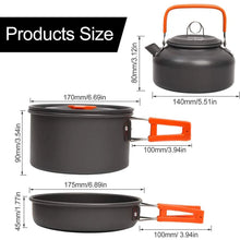 Load image into Gallery viewer, Camping Cookware Kit Outdoor Aluminum Cooking Set Water Kettle Pan Pot Travelling Hiking Picnic BBQ Tableware Equipment
