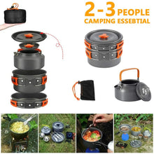 Load image into Gallery viewer, Camping Cookware Kit Outdoor Aluminum Cooking Set Water Kettle Pan Pot Travelling Hiking Picnic BBQ Tableware Equipment
