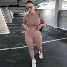 Load image into Gallery viewer, Winter Women  2 Two Piece Set Outfits Long Sleeve Crop Tops T shirt Leggings Pants Set Bodycon Tracksuits Women&#39;s
