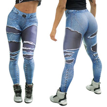 Load image into Gallery viewer, Women&#39;s fashion hole jeans hip Yoga Pants printed Leggings sports pants bodybuilding pants
