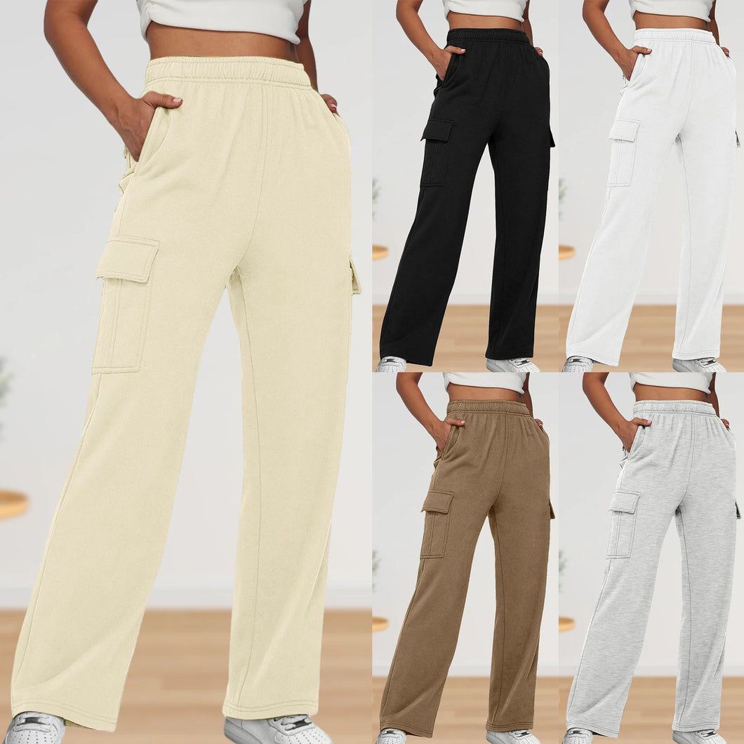 Elastic Waist Cargo Sweatpants Solid Color Women Straight Leg Pants Loose Fit High Waist Pants Plus Size Streetwear Suit mujer