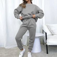 Load image into Gallery viewer, Women Autumn 2 Piece Outfits Warm Top Long Pant Crew Neck Casual Hoodie Pants Set Long Sleeve Oversized Sport Outfit חליפות חורף
