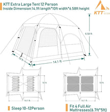 Load image into Gallery viewer, Extra Large Tent 10-12 Person(B),Family Cabin Tents,2 Rooms,Straight Wall,3 Doors and 3 Windows with Mesh
