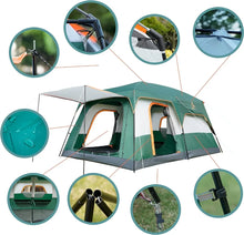 Load image into Gallery viewer, Large Tent 12 Person(Style-B),Family Cabin Tents,2 Rooms,Straight Wall,3 Doors and 3 Windows with Mesh,Waterproo
