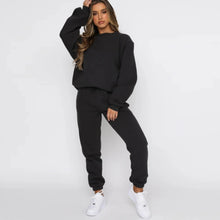 Load image into Gallery viewer, Women Autumn 2 Piece Outfits Warm Top Long Pant Crew Neck Casual Hoodie Pants Set Long Sleeve Oversized Sport Outfit חליפות חורף
