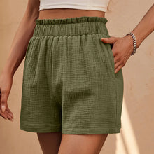 Load image into Gallery viewer, Cotton Linen Shorts Women&#39;S Double Layered Pleats Hem Straight Leg Casual Pants High Waist Sports Loose Shorts Versatile Pants
