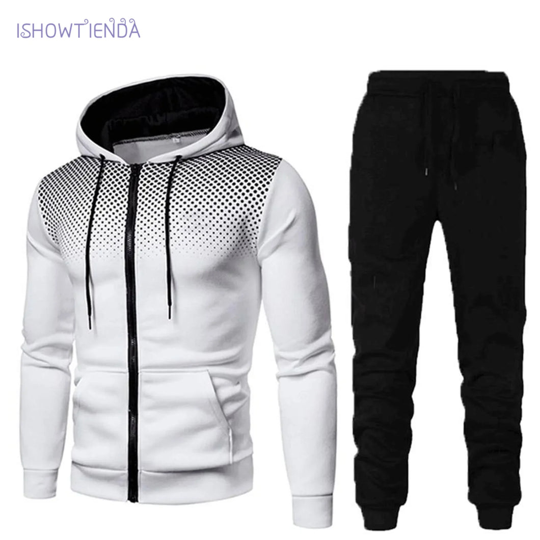 New Men'S Tracksuit Zipper Hoodies And Sweatpants Jogging Suit Autumn Winter Long Sleeve Fashion Fitness Hoodie Sport Suit