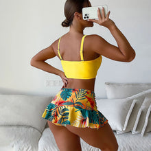 Load image into Gallery viewer, Womens Skirted Swimsuit Bottoms Tie Bra Ladies Swim Shorts Women&#39;s 2 Piece Hawaii Tropical Push Up Halter Bikini Swimsuit High
