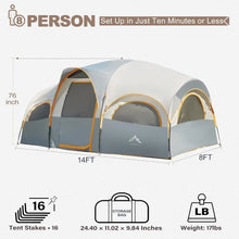 Load image into Gallery viewer, 8 Person Tent for Camping, Waterproof Windproof Family Tent with Rainfly, Divided Curtain Design for Privacy Space
