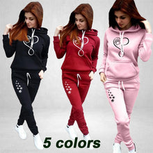 Load image into Gallery viewer, Women&#39;s Fashion Hoodie Set Classic Print Pullover Hooded Sweatshirt+Sports Pants Set Hooded Sweatwear
