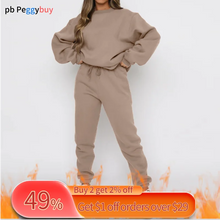 Load image into Gallery viewer, Women Autumn 2 Piece Outfits Warm Top Long Pant Crew Neck Casual Hoodie Pants Set Long Sleeve Oversized Sport Outfit חליפות חורף
