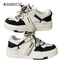 Load image into Gallery viewer, Women Flat Sneakers Wear-Resistant PU Leather Lace Up Sneakers Comfortable Platform Sneakers Lightweight for Outdoor Travel
