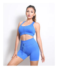 Load image into Gallery viewer, 2023 New Seamless Yoga Suit Women&#39;s Zip Tank Top Shorts Suit Sports Suit Drawstring Fitness Sportswear
