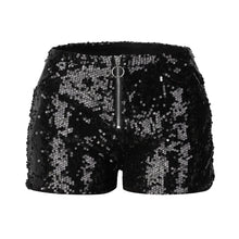 Load image into Gallery viewer, Women&#39;s Glitter Sequined Shorts 2024 Summer Elastic High Waist Short Pants With Pocket Zipper Sexy Party Club Hotpants Silver
