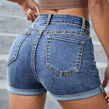 Load image into Gallery viewer, Women&#39;S Denim Shorts Mid Waist Ripped Stretchy Jeans With Pockets Summer Pants Ladies Outdoor Hole Style Shorts Ropa De Mujer
