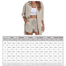 Load image into Gallery viewer, 2023 Summer Beach Casual Button Women Sets Cotton Linen Top ShortsTwo Pieces Sets Long Sleeve Shirt and Shorts Women Set Outfits
