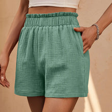 Load image into Gallery viewer, Cotton Linen Shorts Women&#39;S Double Layered Pleats Hem Straight Leg Casual Pants High Waist Sports Loose Shorts Versatile Pants
