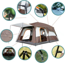 Load image into Gallery viewer, Extra Large Tent 10-12 Person(B),Family Cabin Tents,2 Rooms,Straight Wall,3 Doors and 3 Windows with Mesh
