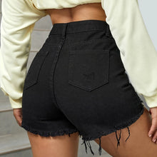 Load image into Gallery viewer, High Waisted Distressed Denim Shorts Ripped Hem Womens Short Jeans Summer Black Hot Pants Female Button Pockets Shorts Mujer
