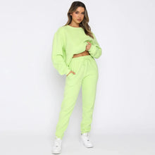 Load image into Gallery viewer, Casual Spring And Autumn Round Necklason Women&#39;s Long Sleeve Sweet Set Pure Sports Color Pant Sets For Women 2 Pieces
