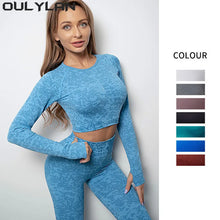 Load image into Gallery viewer, Oulylan Workout Clothes Fitness Gym Leggings Set Tie-Dye Seamless Yoga Sets Sports High Waist Hip Raise Pants Long Sleeve Suit
