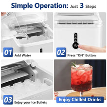 Load image into Gallery viewer, 9 Thick Bullet-Shaped Ice Ready in 6-9 Mins, 26.5 Lbs in 24Hrs, Portable Ice Maker Machine with Ice Scoop and Basket
