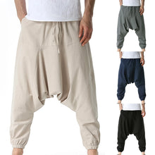 Load image into Gallery viewer, Men Casual White Sweatpants Casual Baggy Trousers Summer Loose Drawstring Mid Waist Yoga Harem Pants With Pockets Breeches
