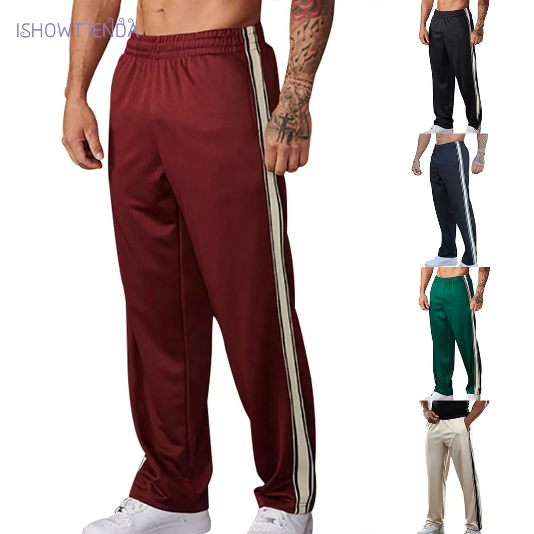 Spring Autumn Strip Sweatpants Men Drawstring Waist Sportswear Casual Track Pants Plus Size Loose Straight Trousers 8xl 2024