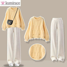 Load image into Gallery viewer, Korean Version 2023 Autumn New Female Student Set Women&#39;s Knitted Sweater Apricot Wide Leg Pants Women&#39;s Two Piece Setwomen Pant
