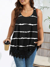 Load image into Gallery viewer, Plus Size 1XL-5XL Women&#39;s Fashion Lace Patchwork Striped Round Neck Vest Casual Loose Top Sleeveless Vest Top
