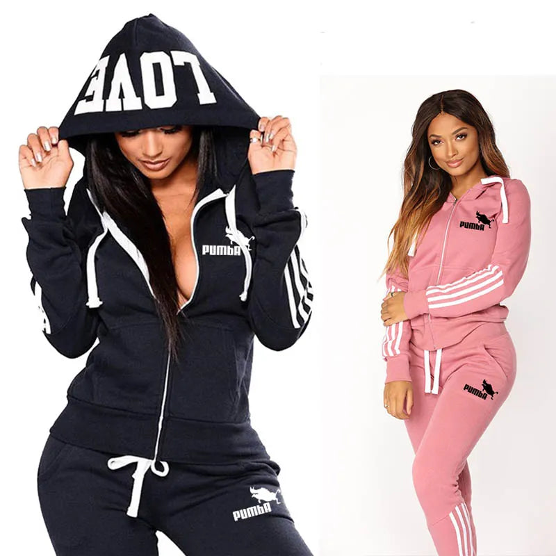 2024 Spring Tracksuit Women 2 Piece Set Print Hoodies+Pants Sportwear Women's Sports Suit Hooded Zippers Sweatshirt Set Female