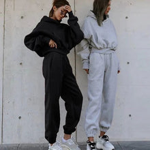 Load image into Gallery viewer, 2024 Women&#39;s Fall pantsuit Solid color  loose hoodie Wide leg pants Two-piece winter tracksuit Female&#39;s
