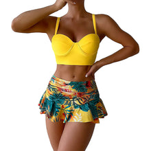 Load image into Gallery viewer, Womens Skirted Swimsuit Bottoms Tie Bra Ladies Swim Shorts Women&#39;s 2 Piece Hawaii Tropical Push Up Halter Bikini Swimsuit High
