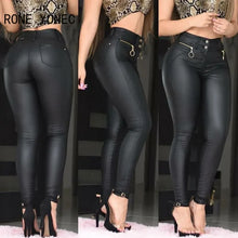 Load image into Gallery viewer, Women Chic Solid Casual PU leather Zipper Waist Skinny Pencil Pants
