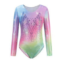 Load image into Gallery viewer, Girls&#39; Long Sleeve Ballet Gymnastics Leotard High Stretch Gradient Print Sparkly Tumbling Dancewear Bodysuit For 5-12 Years
