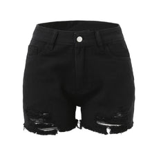 Load image into Gallery viewer, High Waisted Distressed Denim Shorts Ripped Hem Womens Short Jeans Summer Black Hot Pants Female Button Pockets Shorts Mujer
