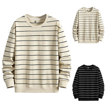 Load image into Gallery viewer, Men Striped Color Blocking Round Neck Knitted Cotton Long Sleeved Hoodie Loose Casual Fashion Comfortable Top Boys Sweatshirts
