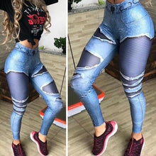 Load image into Gallery viewer, Women&#39;s fashion hole jeans hip Yoga Pants printed Leggings sports pants bodybuilding pants
