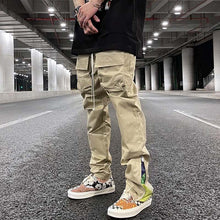 Load image into Gallery viewer, Ankle Zipper Cashew Print Pockets Overalls Men Hip Hop Loose Cargo Pants
